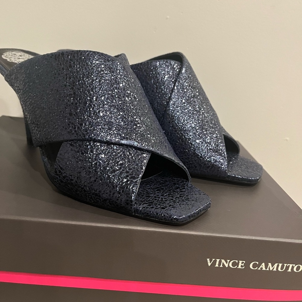 Vince Camuto Women's Glitter Navy Blue Mules